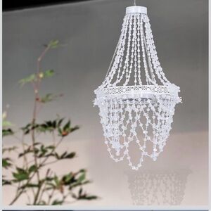 White Beaded Hanging Chandelier Accent